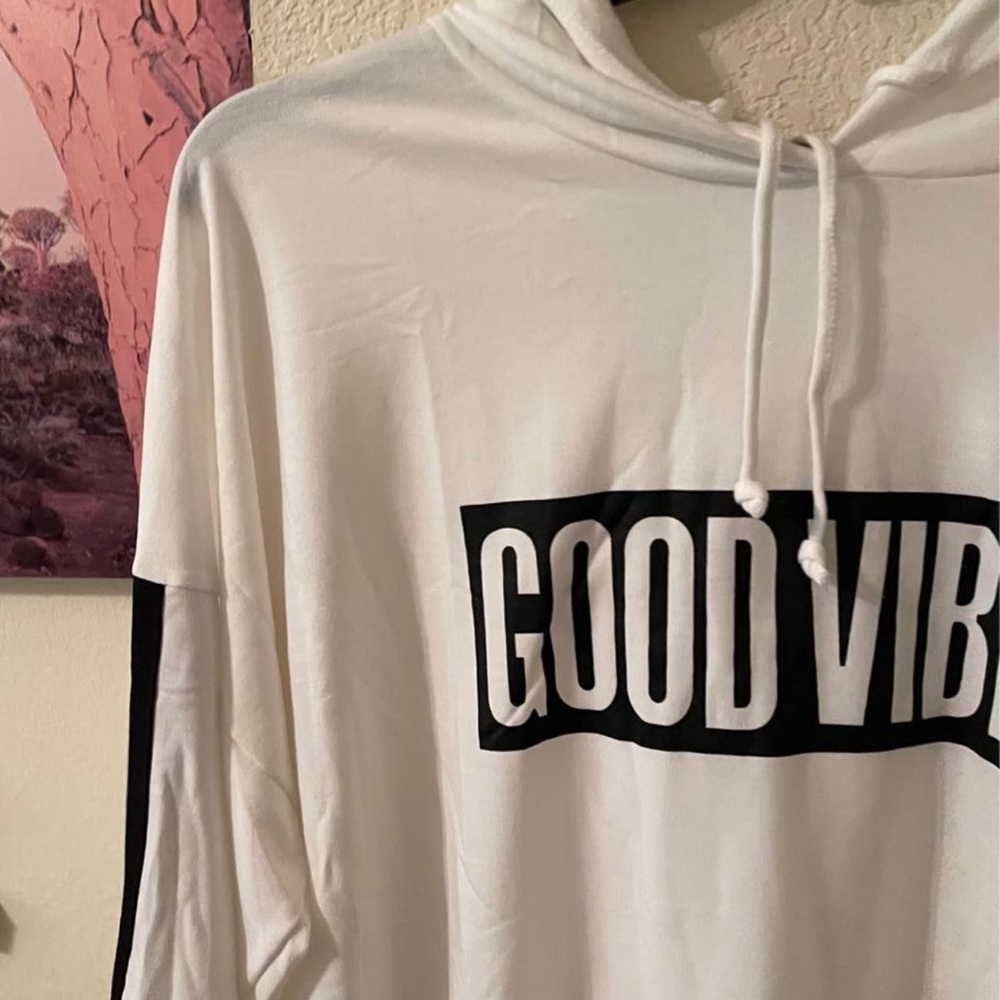 Plus Size Womens White Good Vibes Only Thin Hoodi… - image 3
